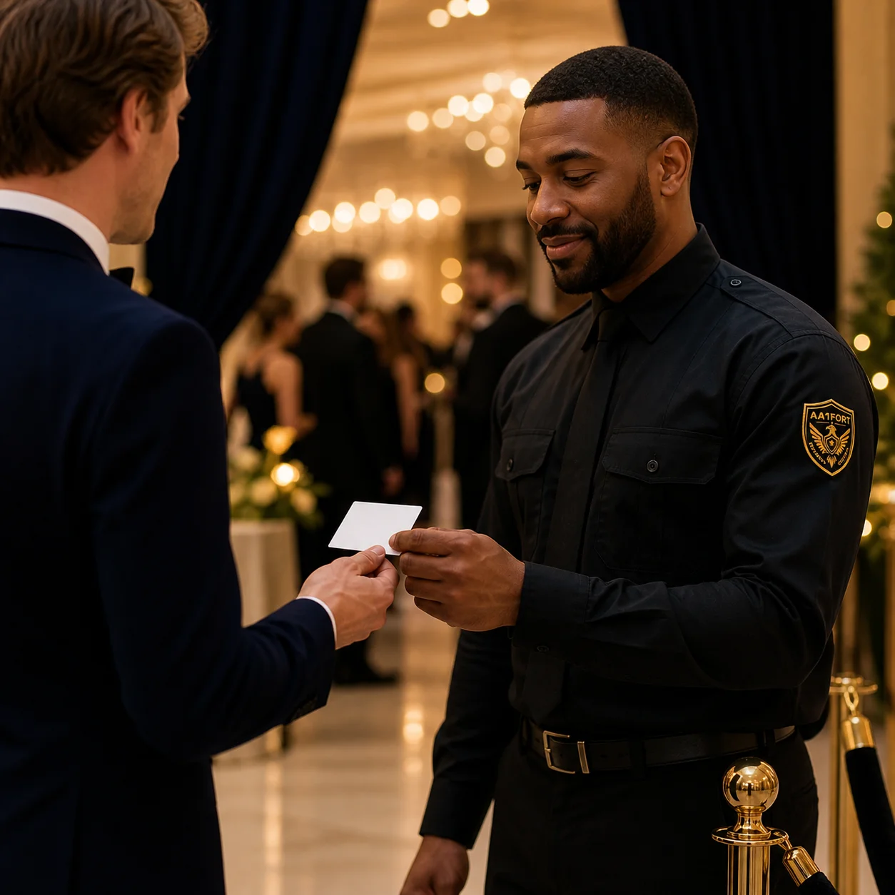 AA1FORT event security officer checking a guest pass